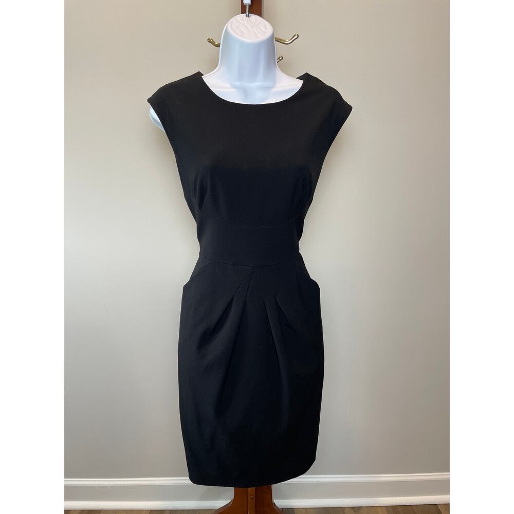 Calvin Klein Black Sheath Dress Cinched Waist Pockets Sleeveless Fully Lined